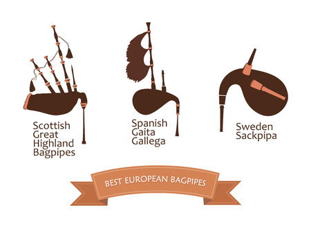 European Bagpipes Set, Vector Illustration Isolated on white Backgroundのイラスト素材