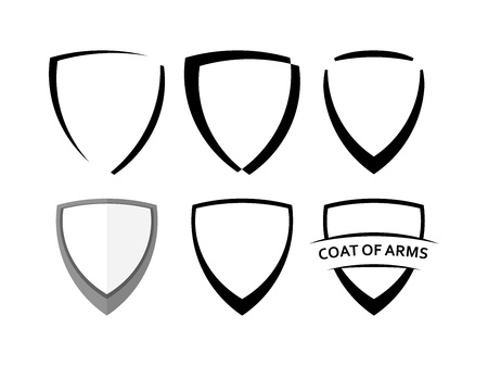 Black Shields Set with white Copy Area, Vector Illustrations isolated on whiteのイラスト素材