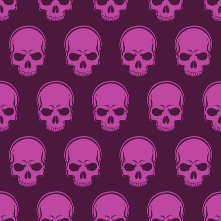 Vector Seamless Looped Pattern with Skulls in magentaのイラスト素材