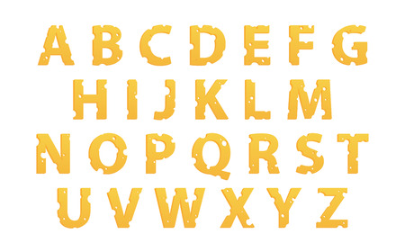 Vector Alphabet made of Cheese, Vector Icons isolated on whiteのイラスト素材