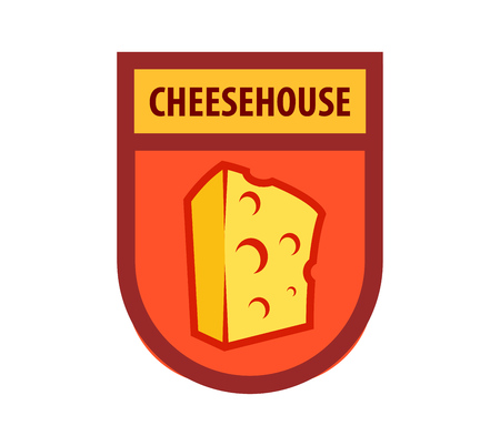 Vector Emblem for Cafe or Cheese Store and Dairy Farm productions. Logo illustration isolated on white backgound.のイラスト素材