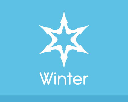 Winter Snowflake symbol white color isolated on blue. Vector Logo of Freeze Frost Star.のイラスト素材
