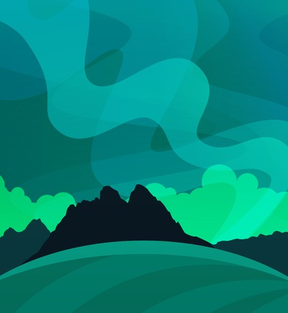 Aurora Borealis vector landscape in vector. Nature Wallpaper with Northern Lights at Night, Illustration of Scandinavian polar Nature.のイラスト素材
