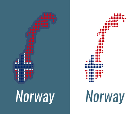 Norwegian dots map on a dark and white background. Vector illustration Contour in color of national flag of Norway.のイラスト素材