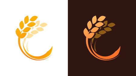 Ear of Wheat logotype for Bakery or Harvest Farm Company. Vector Emblem isolated on white and dark brown background.のイラスト素材