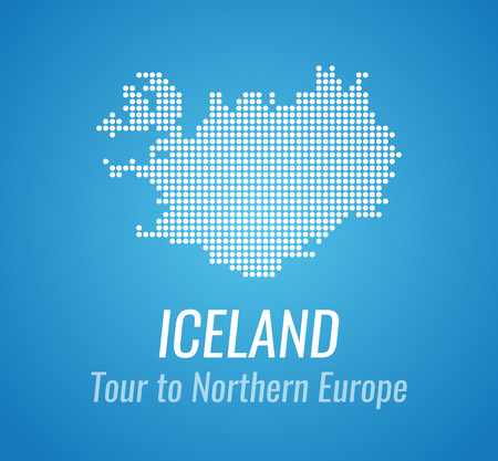 Vector map silhouette of Iceland with caption and tagline. Map of Dots white color on blue background.のイラスト素材
