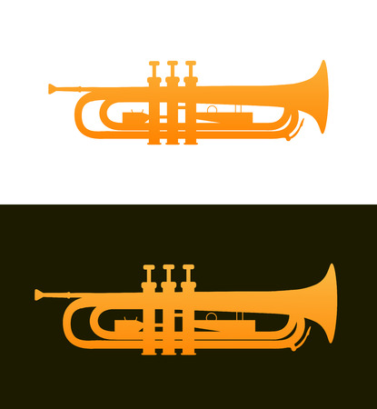 Trumpet - jazz music instrument with good details. Brass Cornet vector illustration isolated on white and black background.のイラスト素材