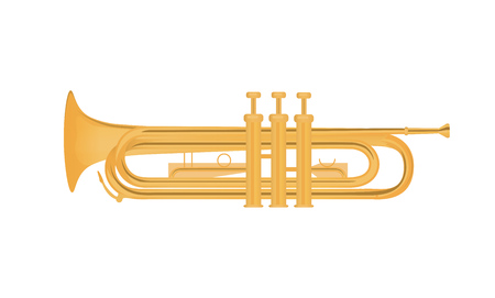 Trumpet vector illustration isolated on white background. Shiny brass music instrument.のイラスト素材