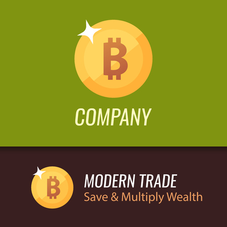 Round Coin Sign of bitcoin - Vector Golden illustration on green and dark brown backgrounds.のイラスト素材