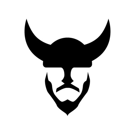 Viking in a horned helmet - Silhouette of scandinavian medieval ancient warrior.のイラスト素材