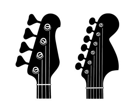Electric and Bass Guitar Headstock Silhouettes isolated on white background.のイラスト素材