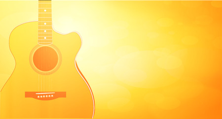 Vector Backtound with warm orange color and Acoustic Guitar. Horizontall wallpaper of sunshine and glow.のイラスト素材