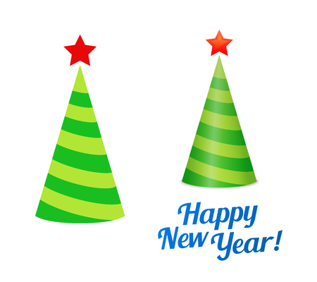 New year Christmas Tree in form of Holiday Cap - Vector icon illustrations isolated on white.のイラスト素材