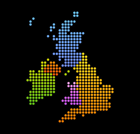 Map of United Kingdom and Ireland, Vector Colorful Icon isolated on Black Background.のイラスト素材