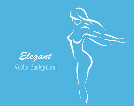 Line contour of girl white color - vector silhouette of beautiful young woman. Gent lady on the elegant vector background for Fitness center or beauty salon.のイラスト素材