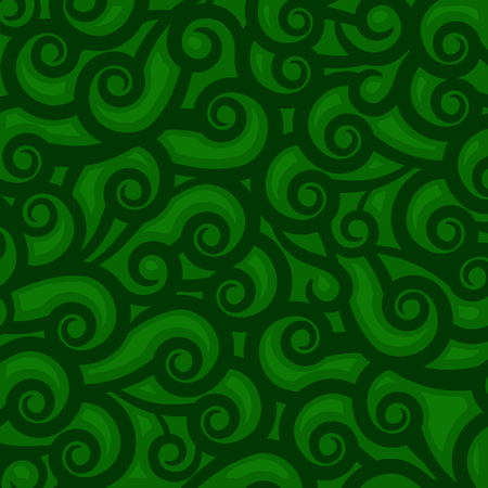 Green abstract background with waves, spirals and swirls. Dark backdrop like fairytale tree - element design with creative ornament for packaging creation.のイラスト素材