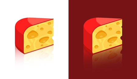 Cheese icons isolated on white and dark background. Colorful signs of porous swiss cheese Maasdam.のイラスト素材