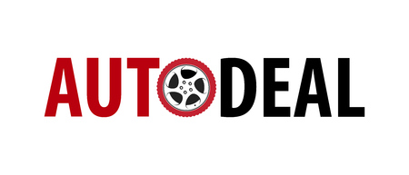 Auto Deal Logotype - Vector symbol isolated on white background. Creative sign with tyre wheel instead of letter.のイラスト素材