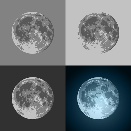 Set of Vector Full Moon icon on black and bright background. Prints for T-shirts or Creative Modern banners illustration.のイラスト素材