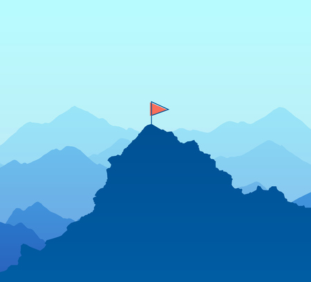 Vector landscape illustration for Hiking and Climbing Travel company with Mountains and Summit symbolizing achievement. Background with copy space at top and bottom areas of background.のイラスト素材