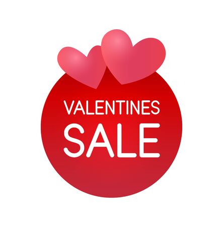 Valentine Day Sale Sticker label for special offer red color isolated on white. Vector round banner with Hearts and Caption on copy space.のイラスト素材