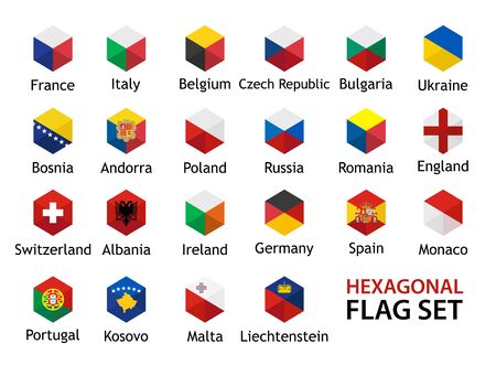 Flag icon Vector Set hexagonal shape with captionsのイラスト素材