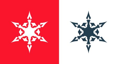 Snowflakes icon set isolated on red and white background. Vector Christmas Symbols for decoration of Greeting card, Gifts. Creative style sign.のイラスト素材