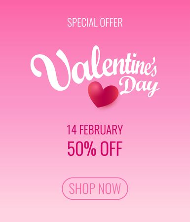 Valentines Day Special offer flyer layout vector design. Blank of pink poster or Placard, Web Design with information about Sale at 14 February - Invitation coupon.のイラスト素材