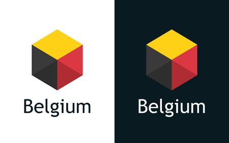 Flag of Belgium in vector. Flat icon on white and black. Emblem for Election, Sport or Travel Tour decoration. Creative illustration with caption fit into national designのイラスト素材