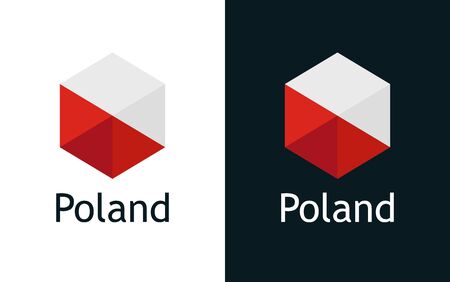Poland flag in flat minimalism style on white and black, Vector for Travel, Sport or Elections decoration. Creative illustration with caption fit into national design.のイラスト素材