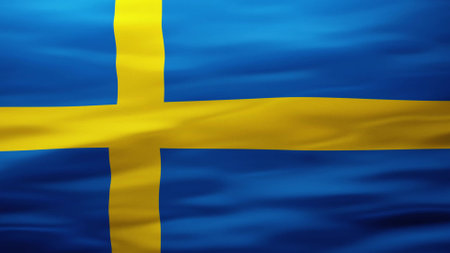 Sweden flag, Rippled silk texture - 3D illustrationの写真素材