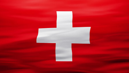 Swiss flag, Rippled silk texture - 3D illustrationの写真素材