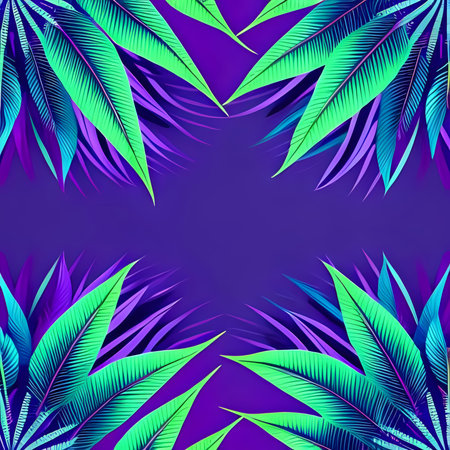 Tropical palm leaves on purple background. Vector illustration EPS10の写真素材
