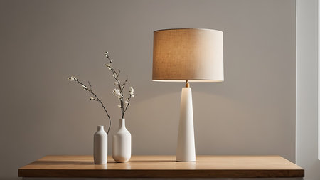 Lamp and vase on the table. 3d rendering.の写真素材