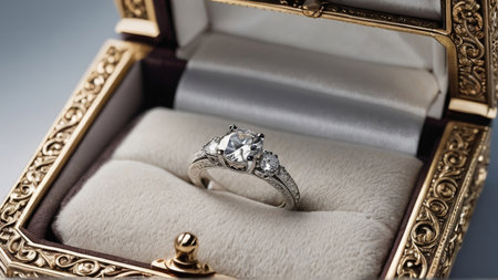 Wedding ring in a jewelry box with a diamond in itの写真素材