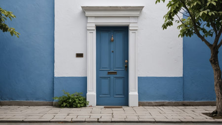 Blue door and white wall in old town of Guadalajara, Mexico