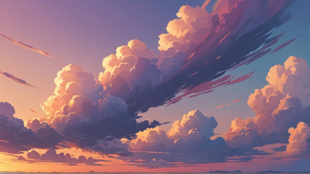 3D illustration of clouds in the sky at sunset. Fantasy and dreamy background.の写真素材