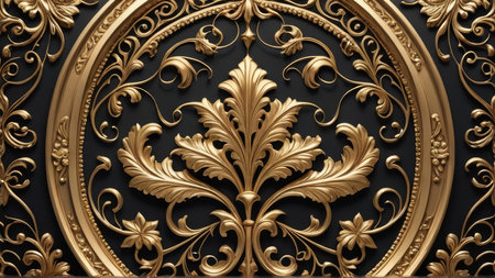 3D render of vintage baroque ornament in gold on a black background