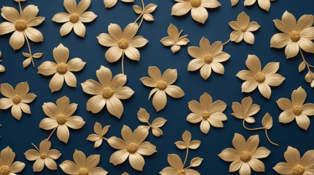Flower pattern made of yellow flowers on blue background. 3d rendering