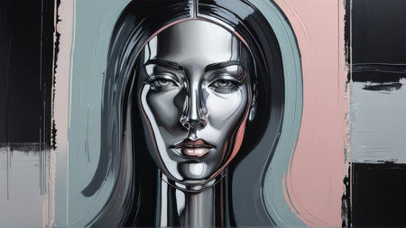 Digital Illustration of a Female Face in a Futuristic Art Background