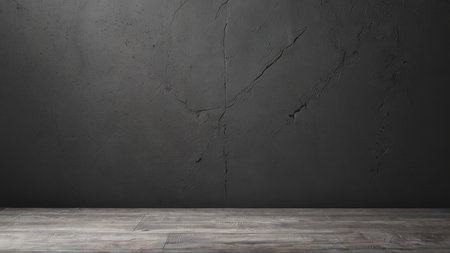 Wooden floor and black wall background. 3d render illustration.の写真素材