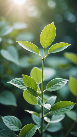 Green leaves in the morning light. Natural background with green leaves.