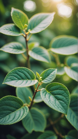 Green leaves background with sunlight. Vintage tone filter effect color style.