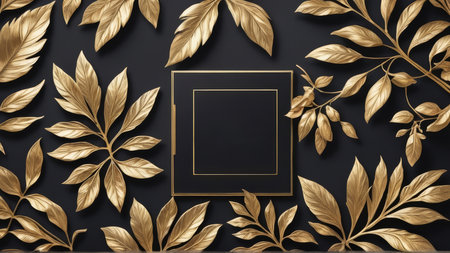Luxury background with gold leaves and frame. Vector illustration.の写真素材