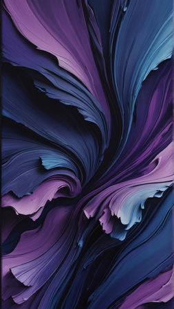 Abstract background of blue and purple acrylic paint in the form of wavesの写真素材