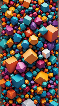 Abstract 3d rendering of chaotic colorful cubes. Futuristic background.