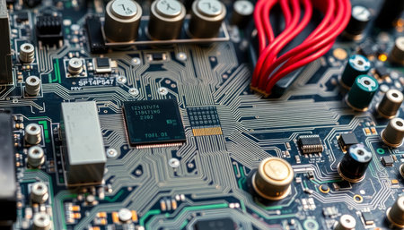 Close-up of electronic circuit board. Technology and science background.