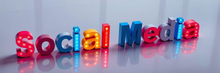 3d render of social media text made with multicolored plastic lettersの写真素材