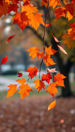 Autumn maple leaves on a tree in the park. Selective focus.