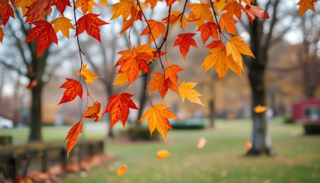 Autumn leaves in the park, shallow depth of field, selective focus